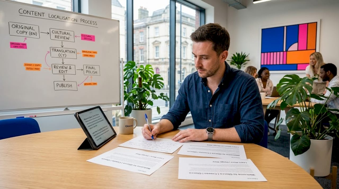 Man revising web content for localisation