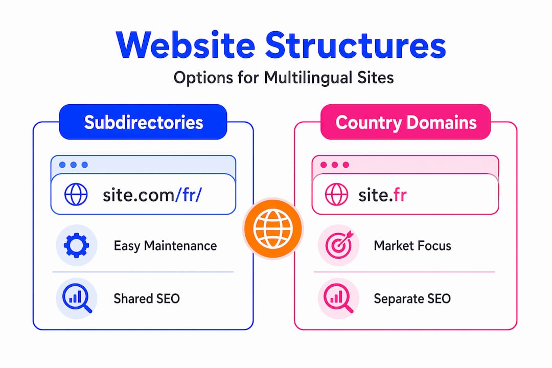 Infographic comparing multilingual site structures