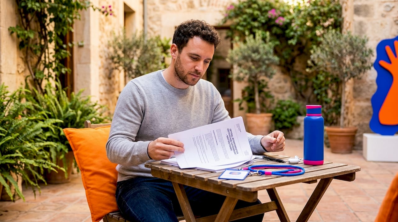 Interpreter working through certification exam papers