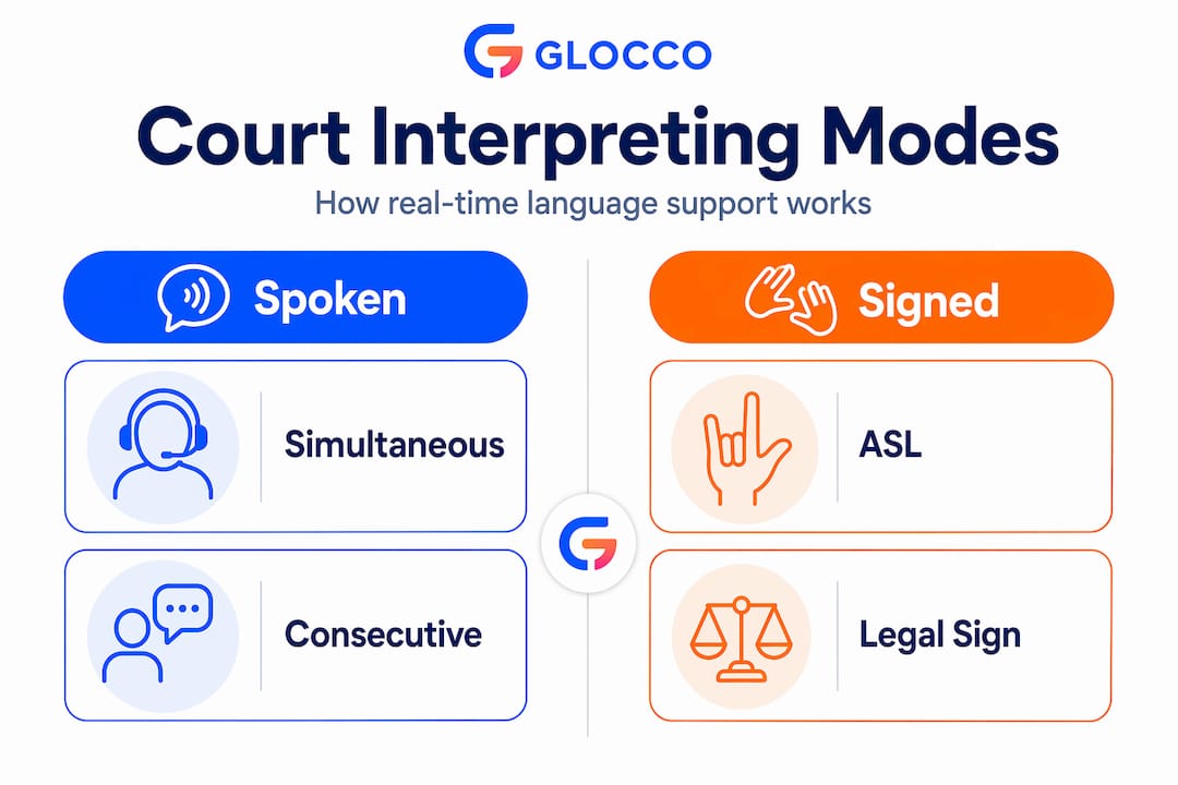 Infographic comparing spoken and signed interpreting modes