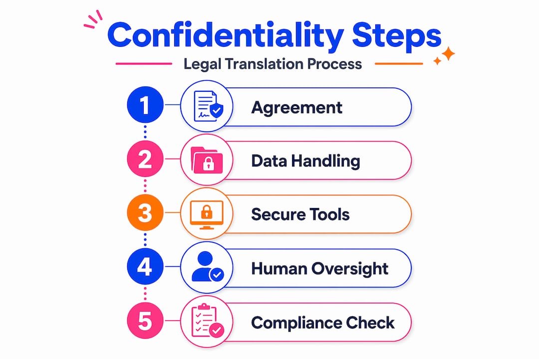 Infographic showing confidentiality steps in legal translation