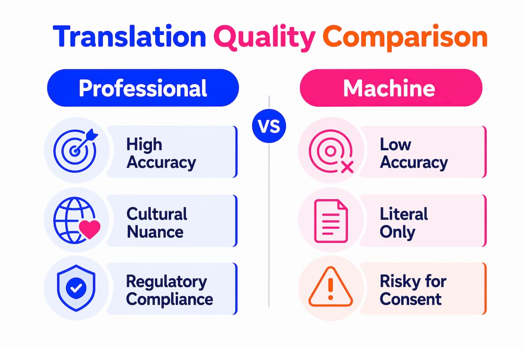 Infographic comparing professional and machine translation