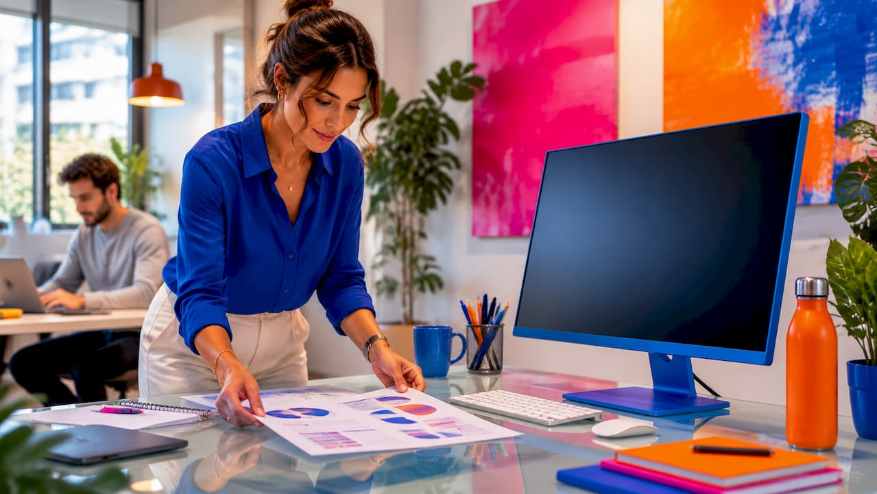 Hands preparing SEO and translation documents on office desk