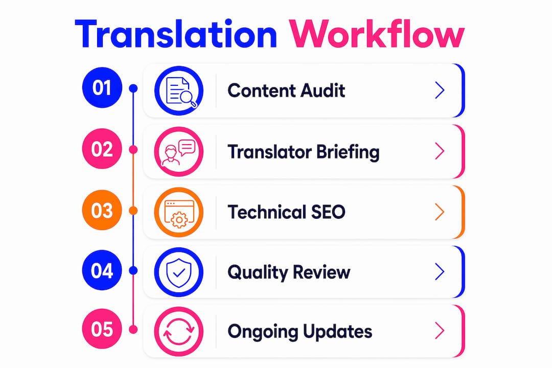 Infographic showing steps in e-commerce translation workflow