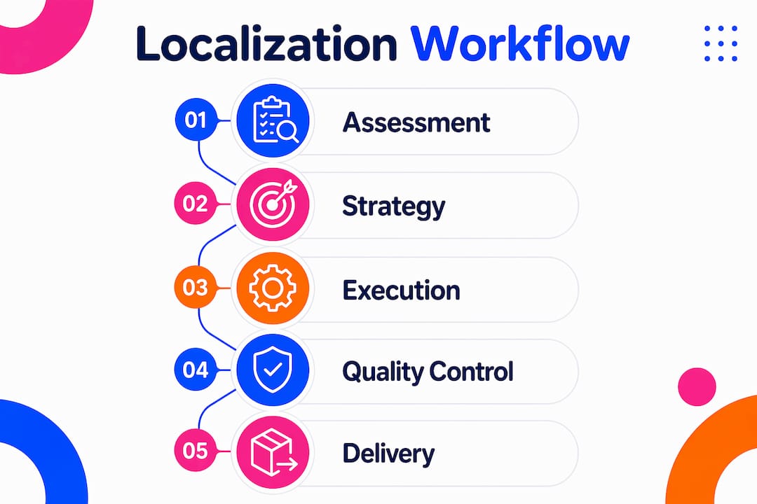 Infographic showing localization workflow steps