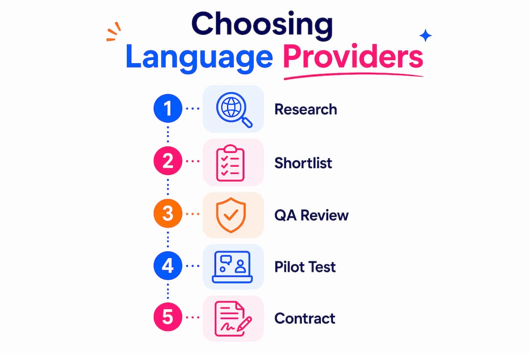 Infographic displaying steps to choose language providers