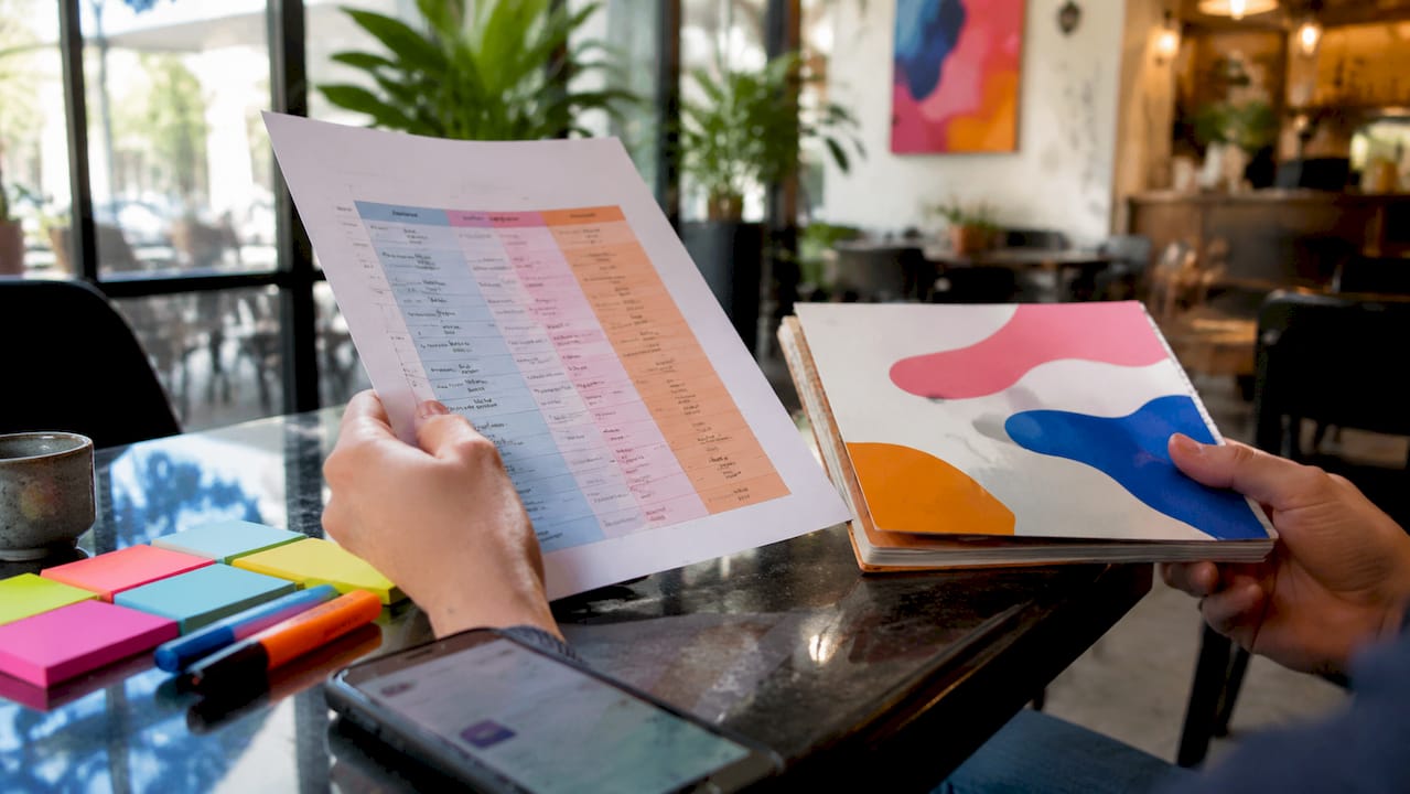 Hands holding translation and localisation documents side-by-side