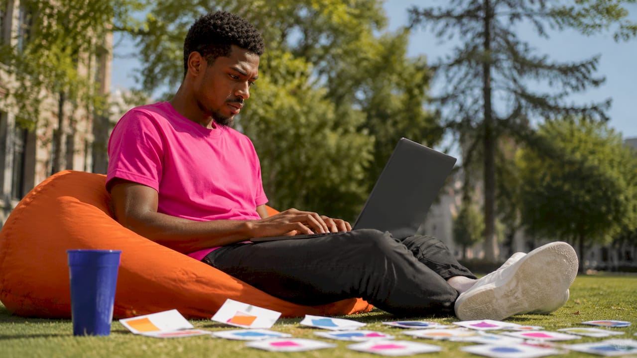 Translator typing with digital devices at home office