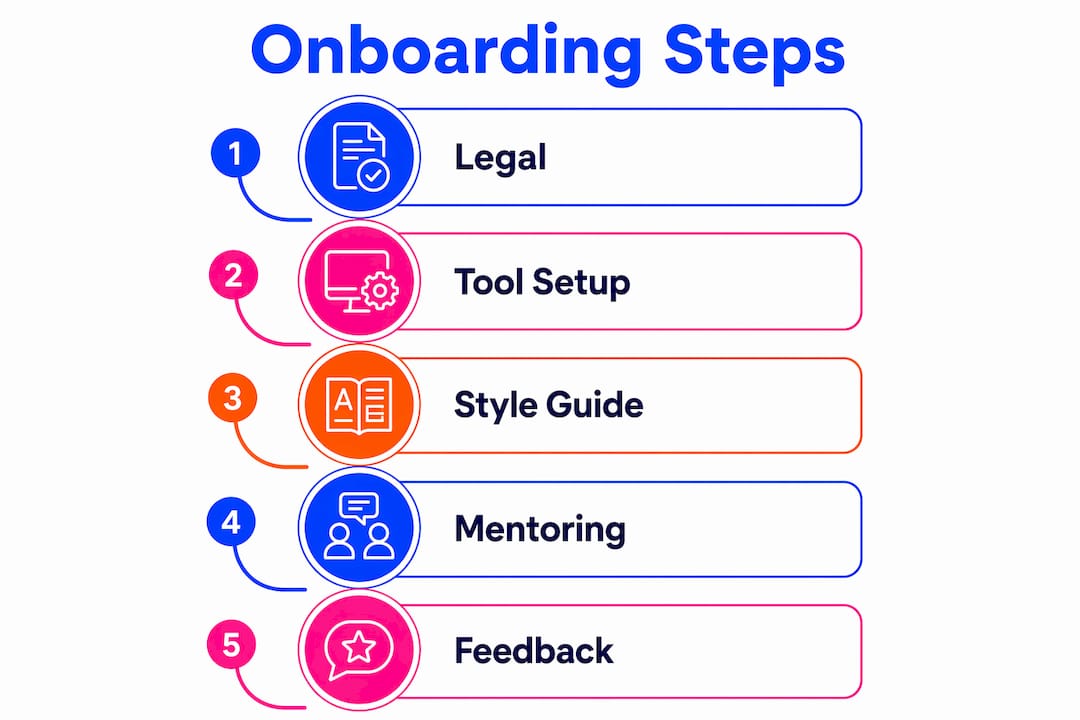 Infographic illustrating onboarding process steps