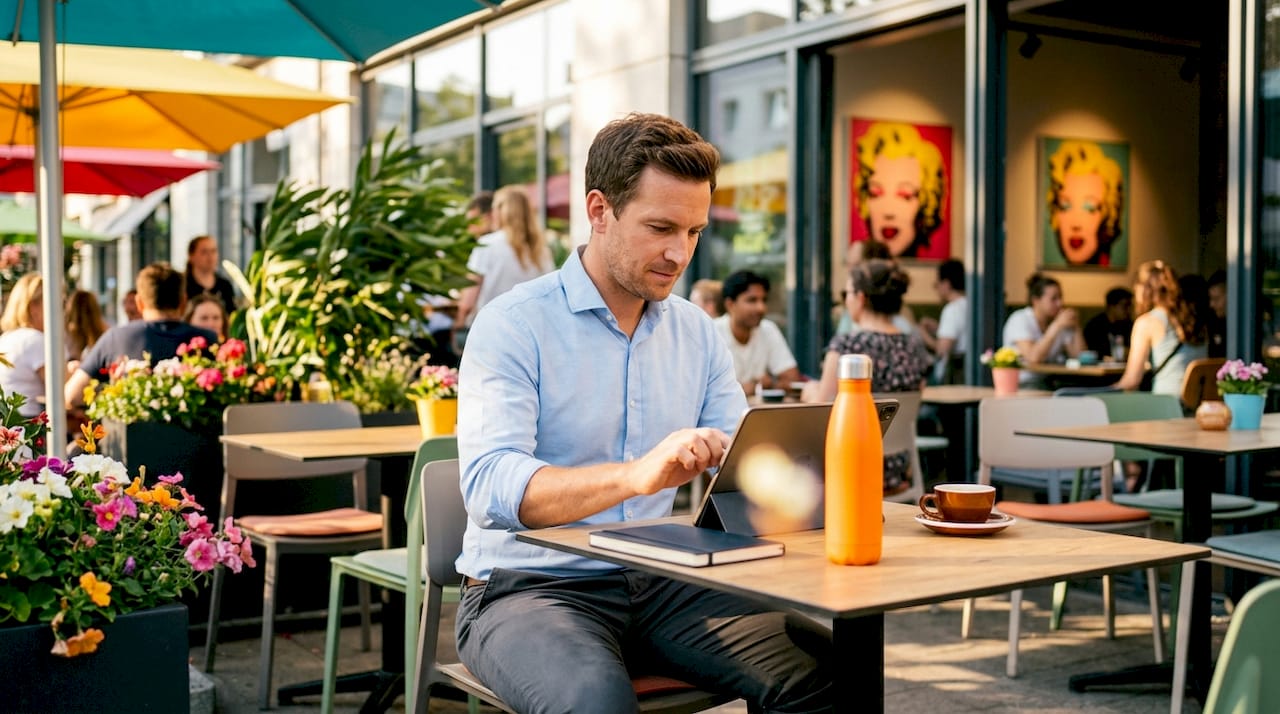 Man interacting with multilingual platform interface