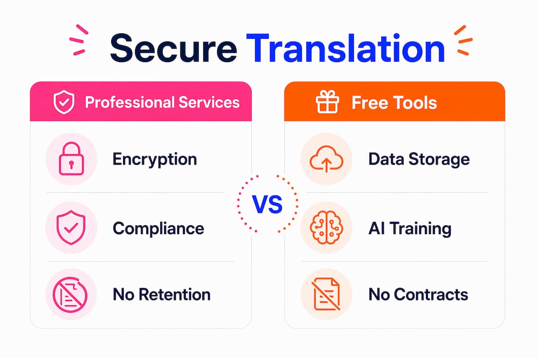 Infographic comparing secure professional services and free translation tools