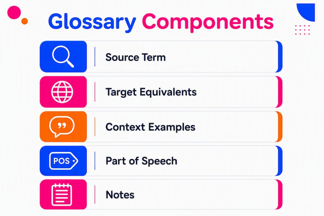 Infographic outlining key glossary components