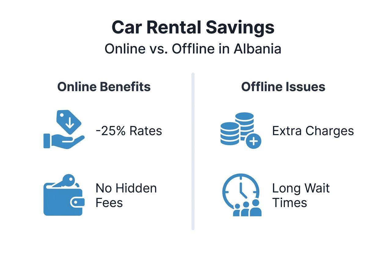 Infographic comparing online versus offline car rental