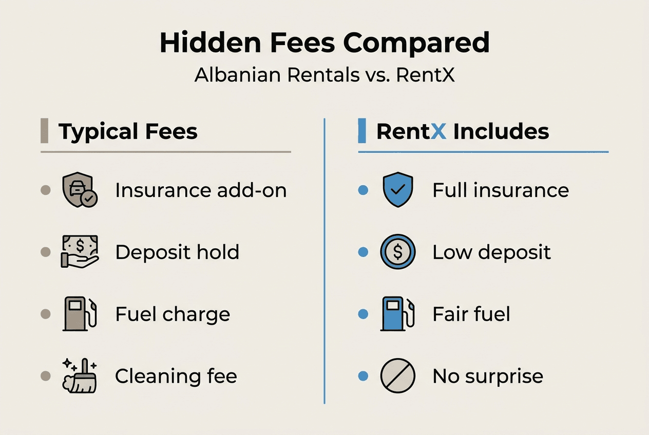 Infographic comparing Albanian rental fees with RentX