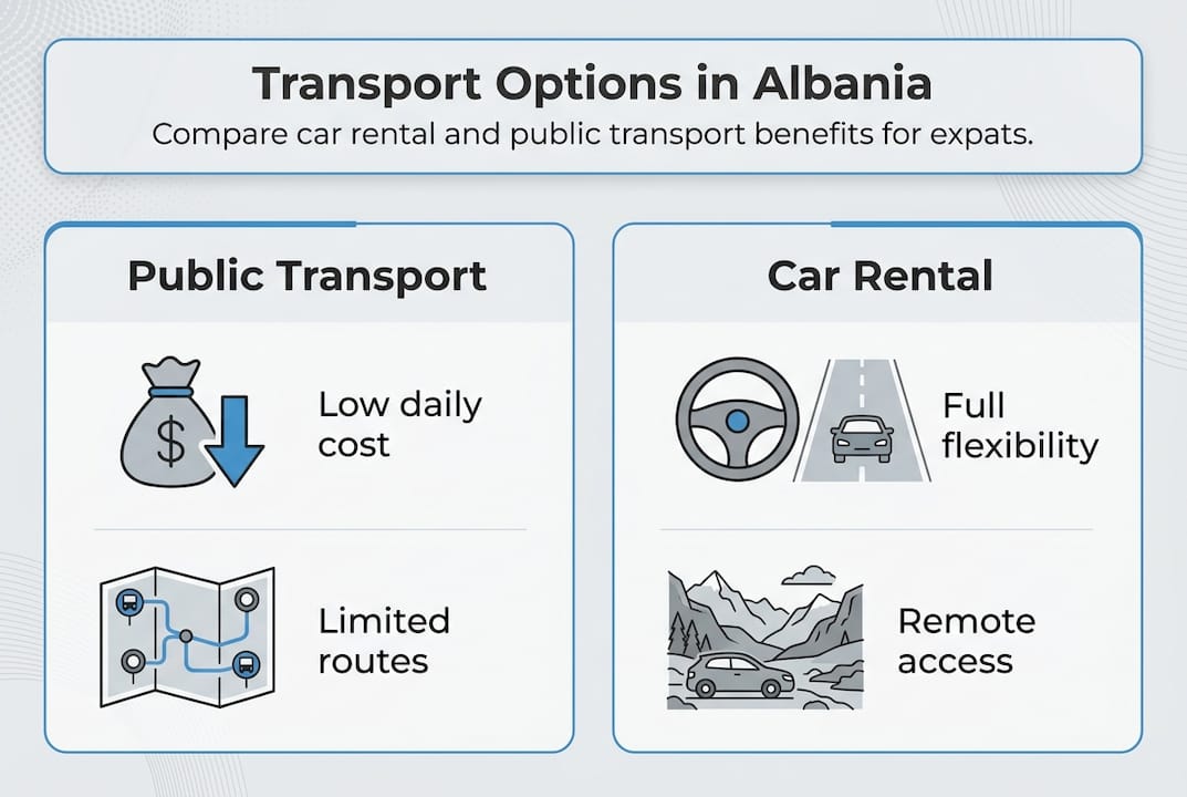 Infographic comparing car rental and transport options
