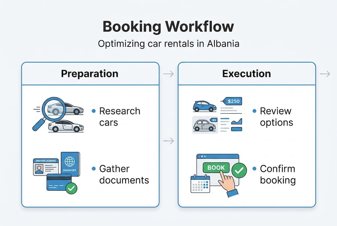 Infographic showing Albania car booking workflow