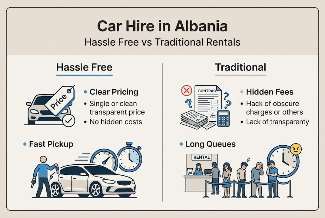 Infographic showing hassle free vs traditional car hire