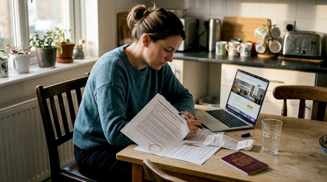 Travelers reviewing updated rental documents