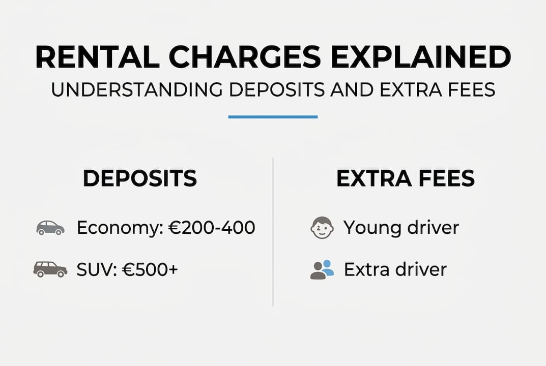 Infographic showing car rental charges and fees
