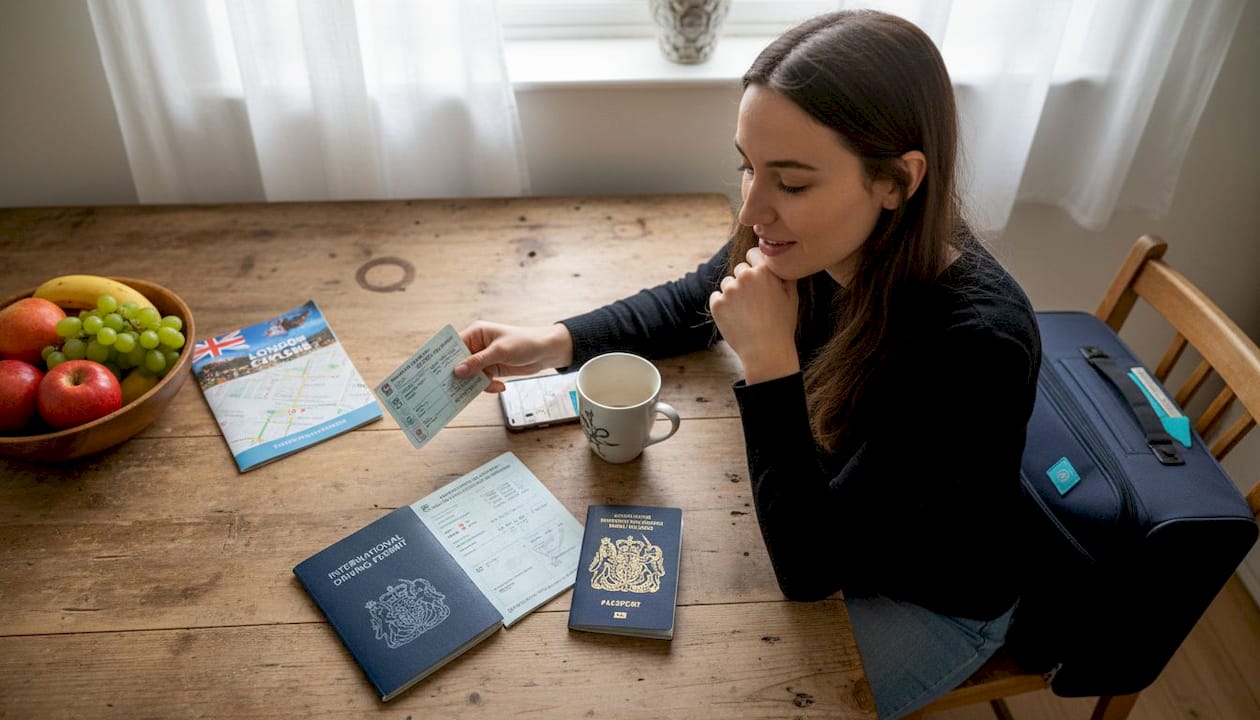 Sorting driving licence and IDP at table