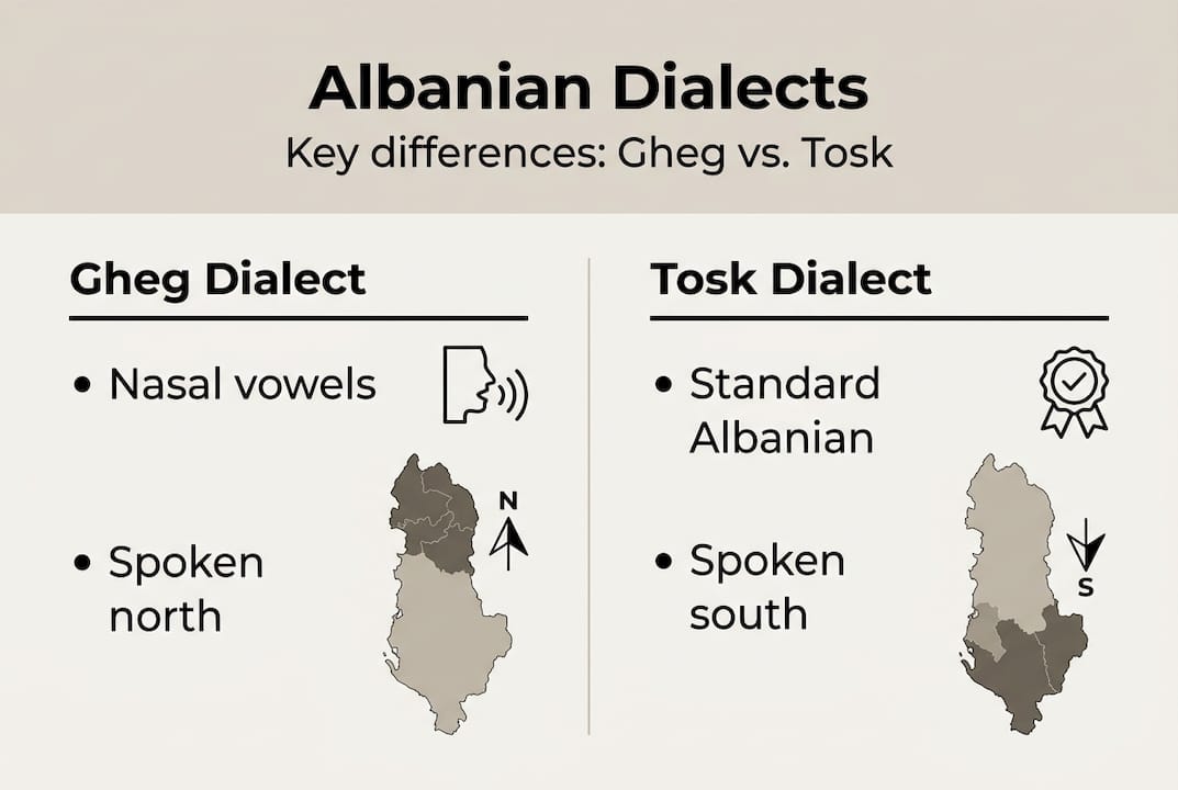 Infographic comparing Gheg and Tosk dialects
