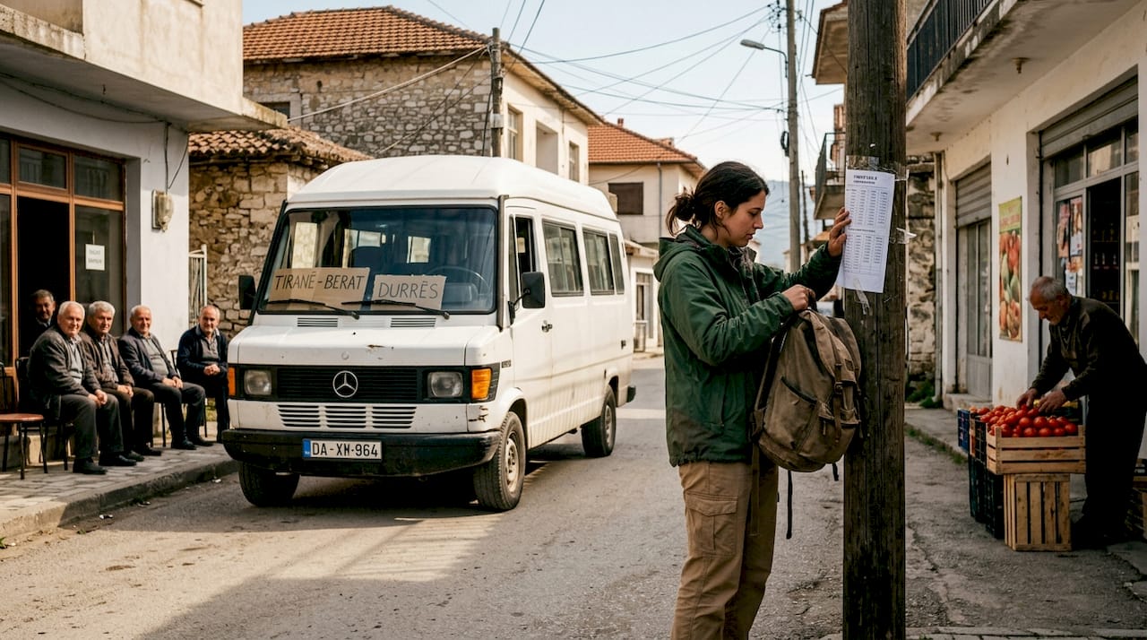 Backpacker waiting for furgon minibus stop