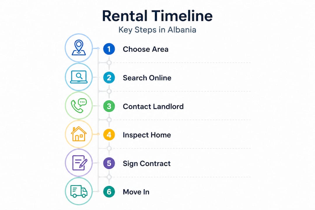 Rental timeline infographic for Albania process