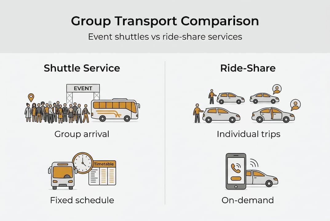 Infographic comparing shuttle and ride-share group transport