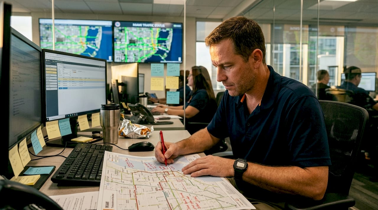 Dispatcher plans buffer times on shuttle route map
