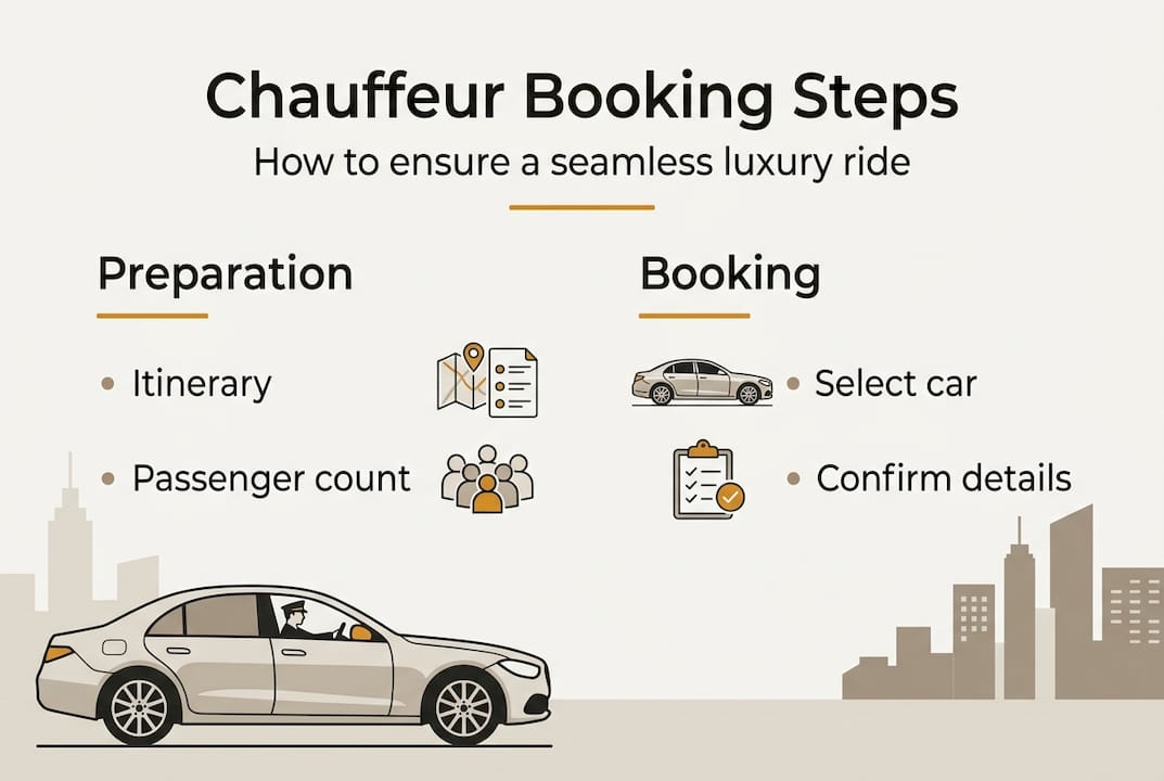 Infographic of steps to book luxury chauffeur