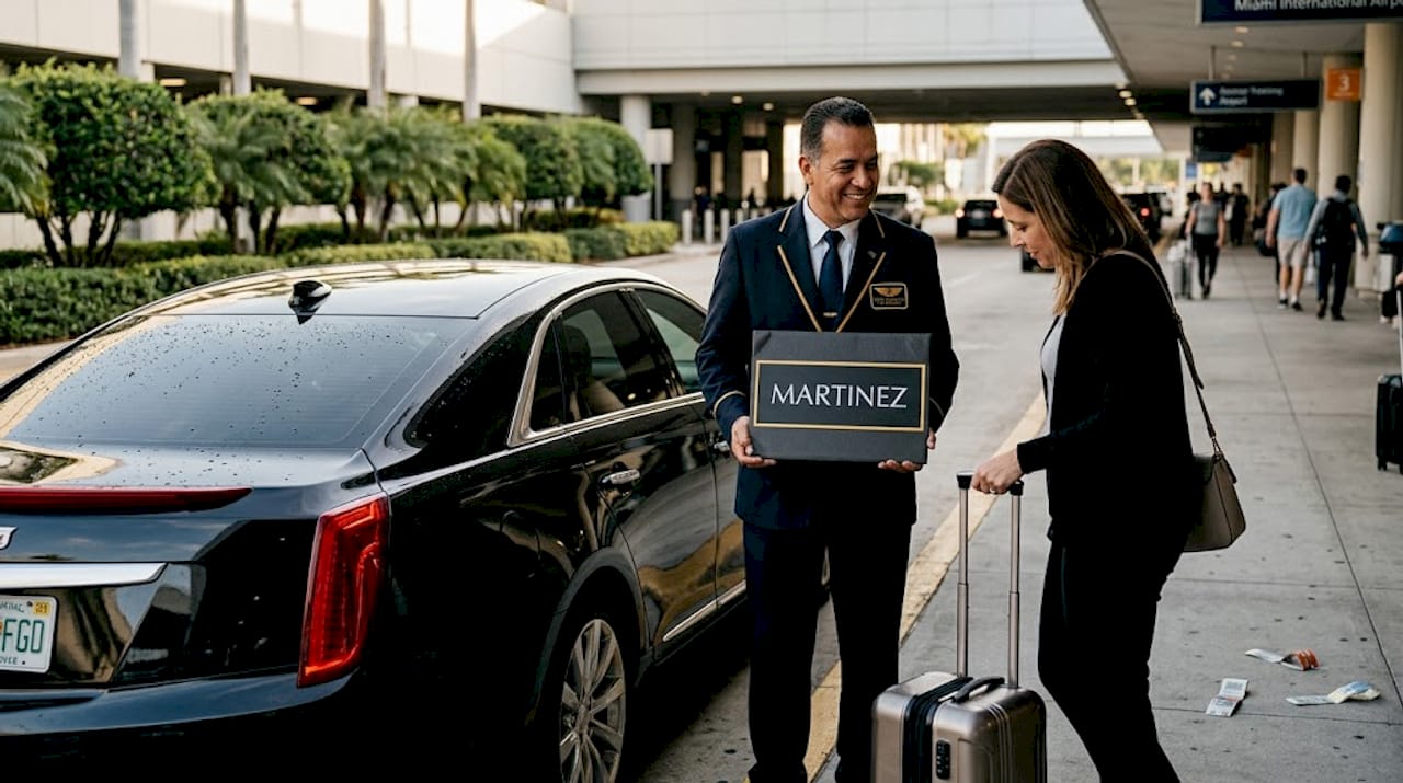 Chauffeur greeting arriving airport passenger