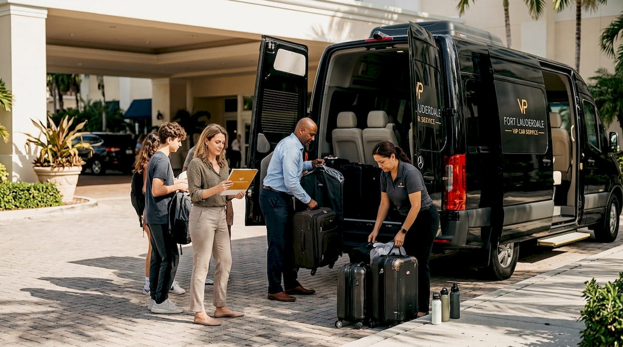 Family loading bags into Sprinter van
