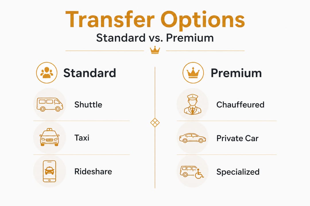 Infographic comparing standard and premium cruise transfers