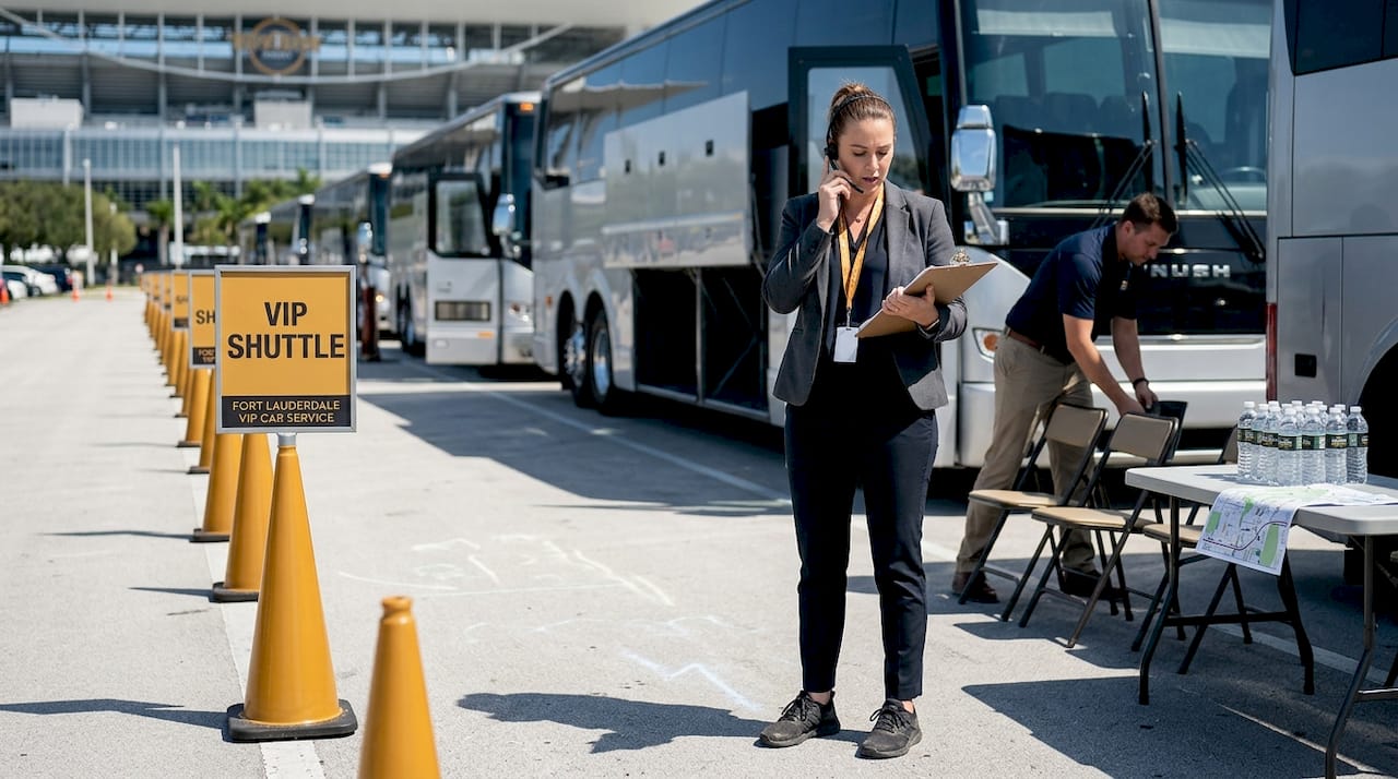 Coordinator organizes shuttle area at event parking