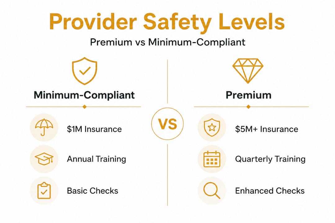 Infographic comparing premium and minimum-compliant provider safety