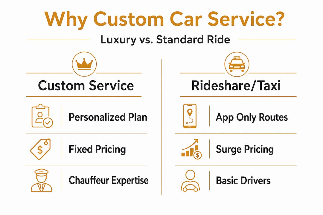Infographic comparing custom car service and rideshare