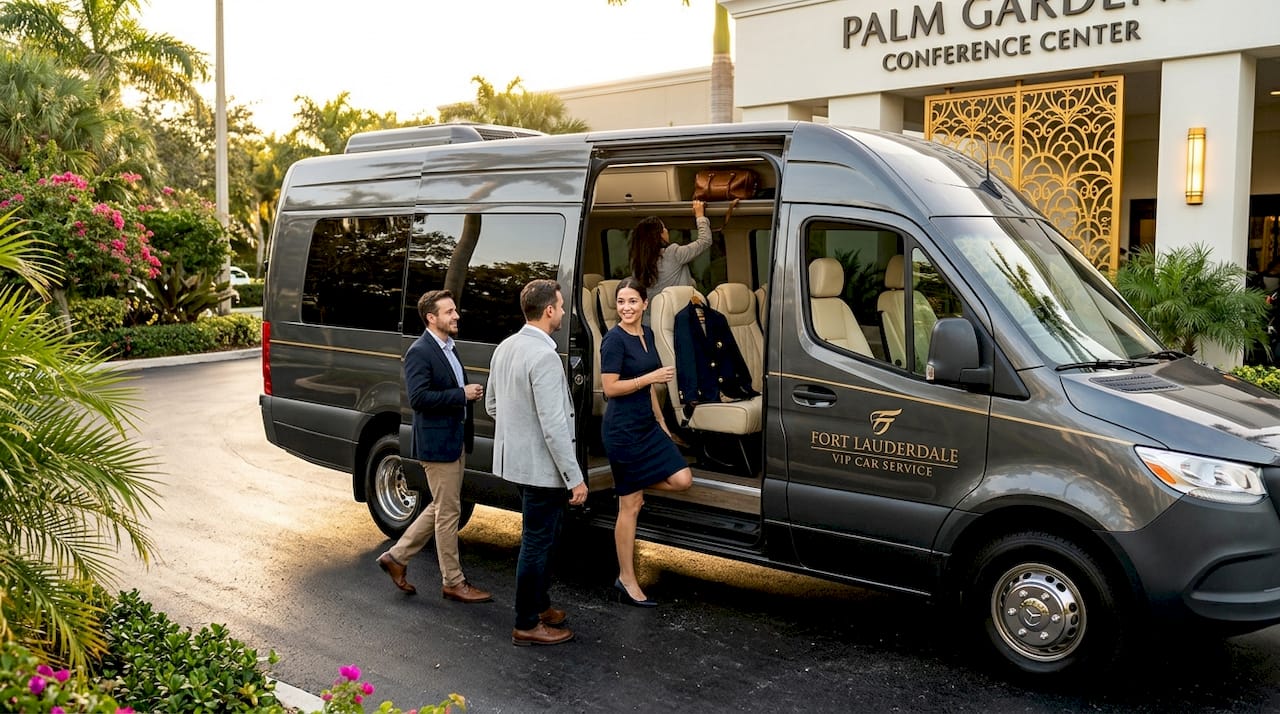 Group boarding minibus for business event