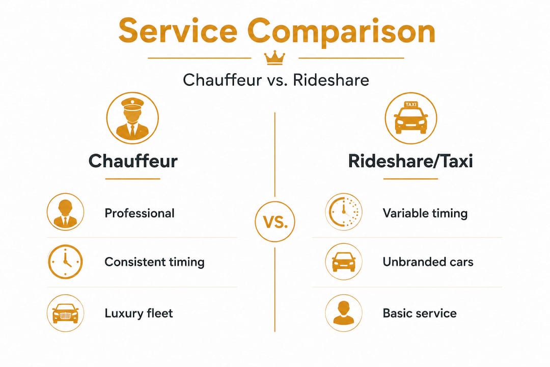 Infographic comparing chauffeur and rideshare benefits