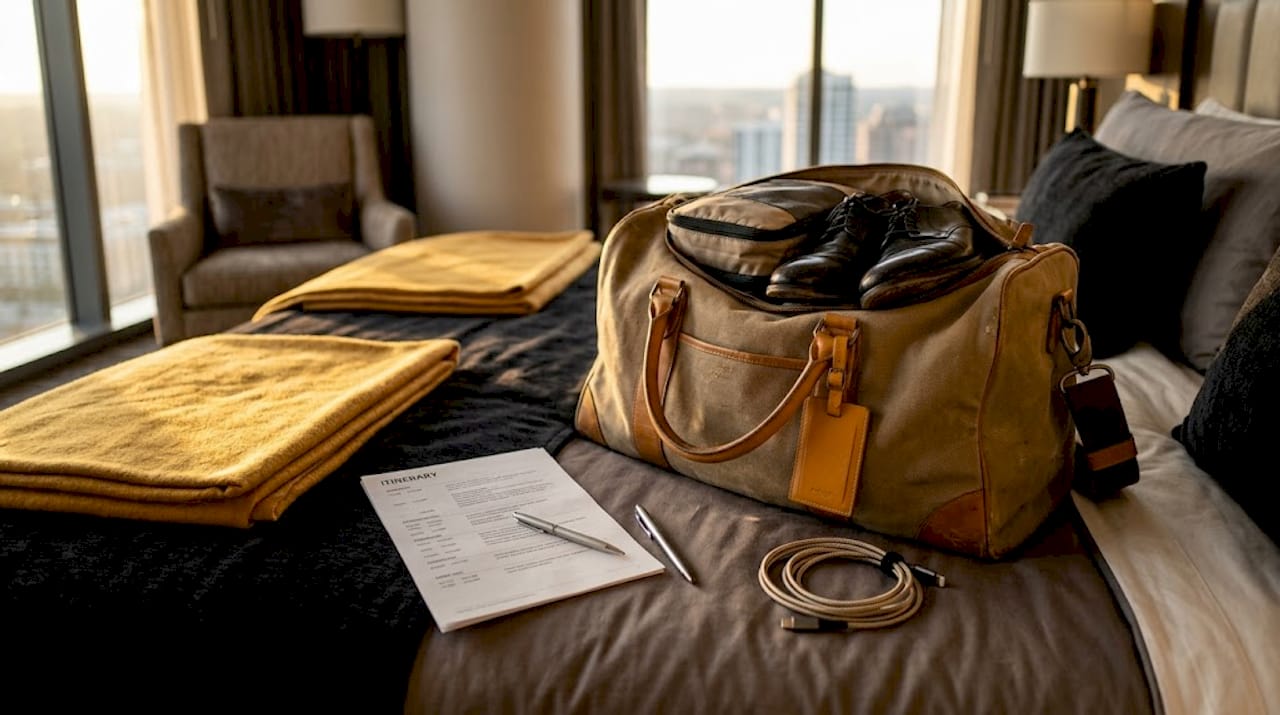Soft-sided luxury luggage packing scene