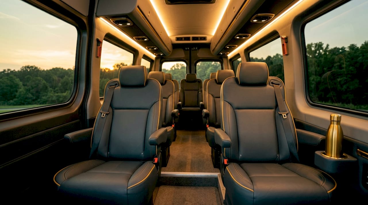 Interior view of Sprinter van passenger seats
