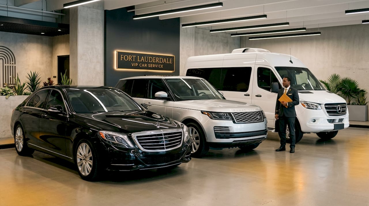 Premium car service fleet lined up in Fort Lauderdale