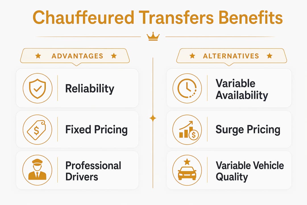 Infographic comparing chauffeured transfers and alternatives