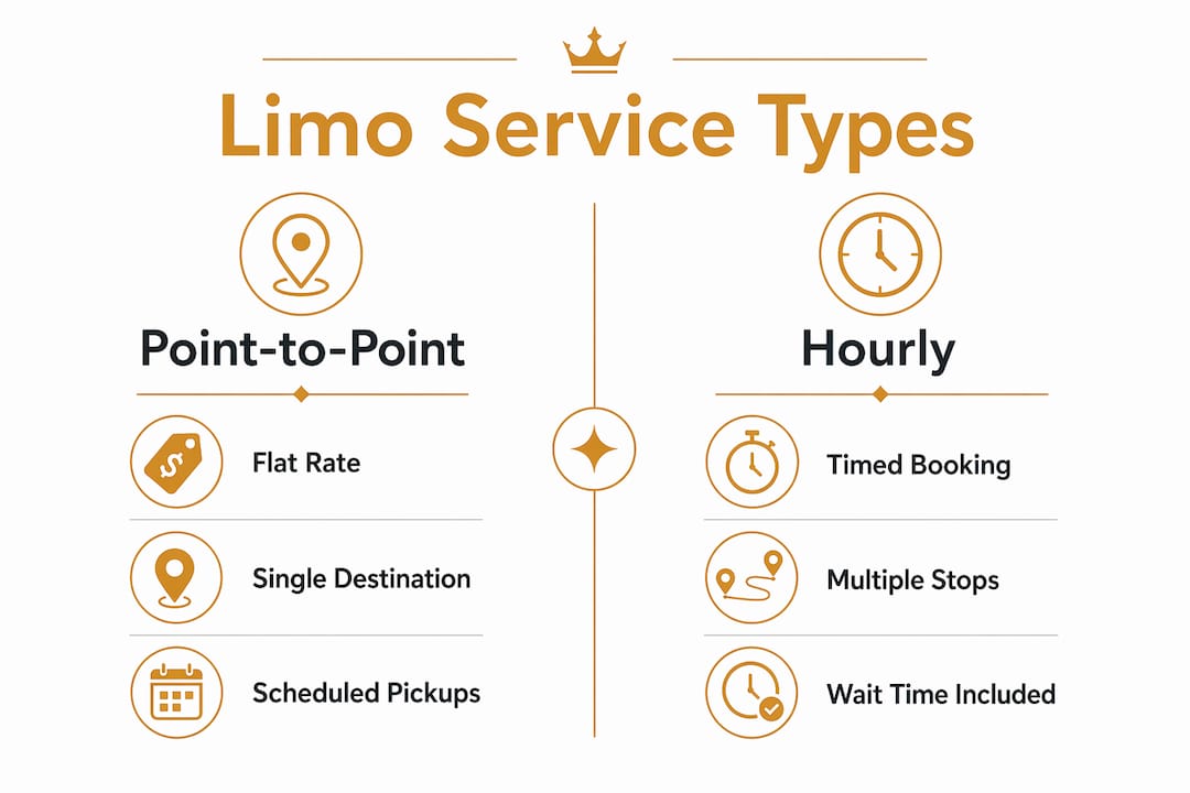 Infographic comparing point-to-point and hourly limo services