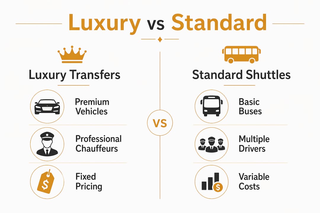 Infographic comparing luxury versus standard group transfers