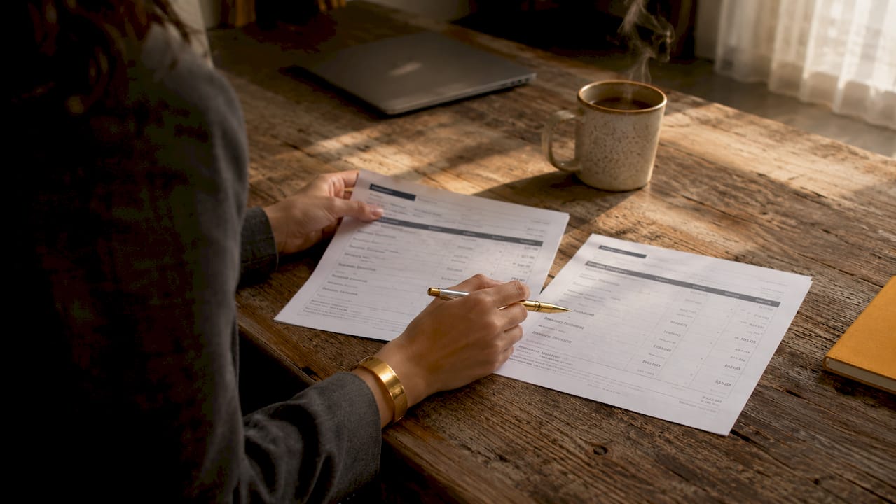 Hands comparing luxury and rideshare invoices