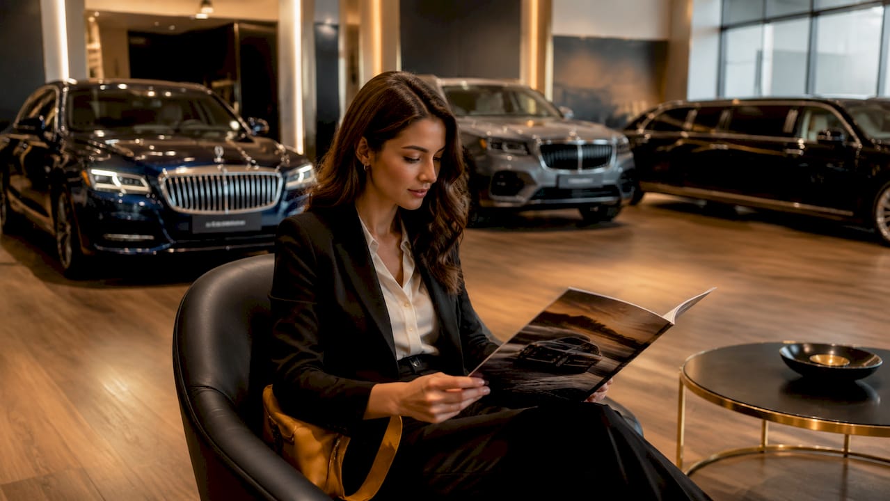 Luxury sedan, SUV, and limousine display