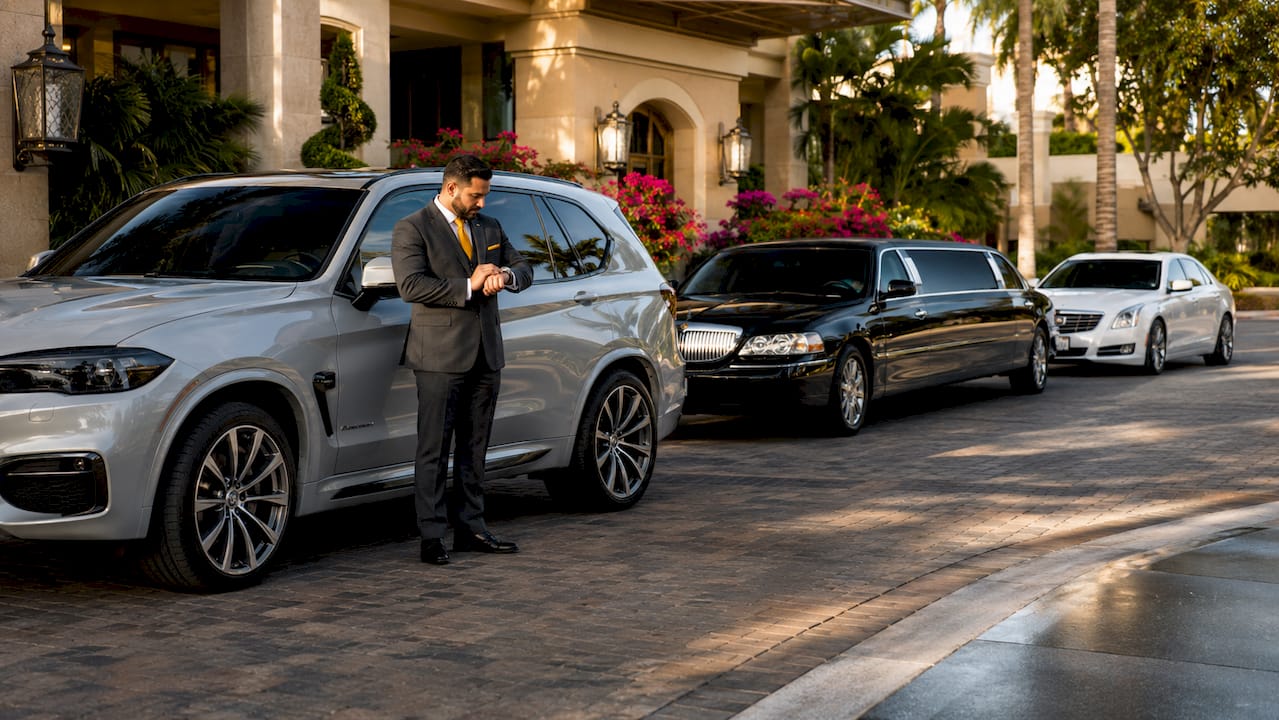 Luxury vehicle options waiting at airport curbside