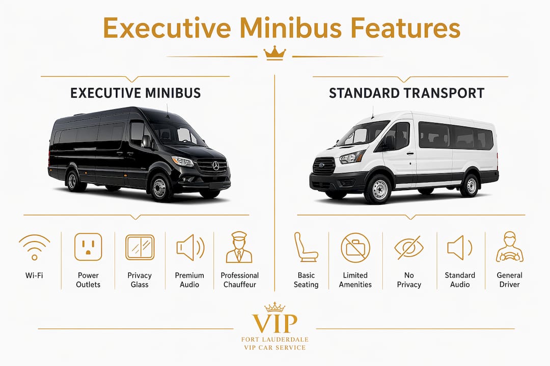 Infographic comparing executive minibuses and standard transport