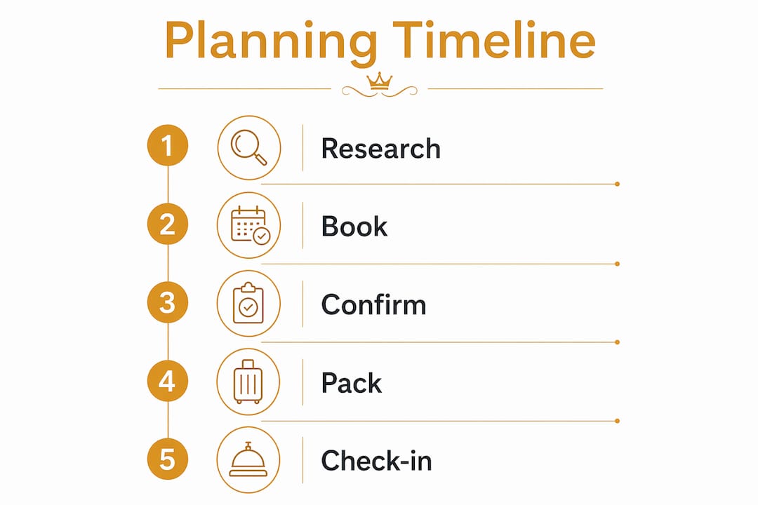 Infographic illustrating business trip planning timeline steps