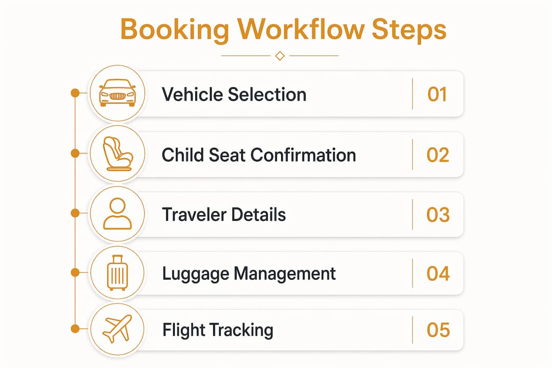 Infographic outlining family transfer booking workflow steps